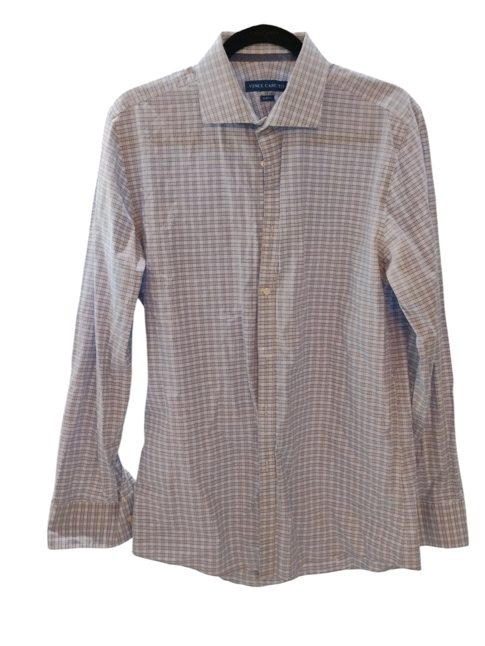 Vince Camuto Men's Blue and White Micro-Check Dress Shirt SZ 15 1/2 34/35